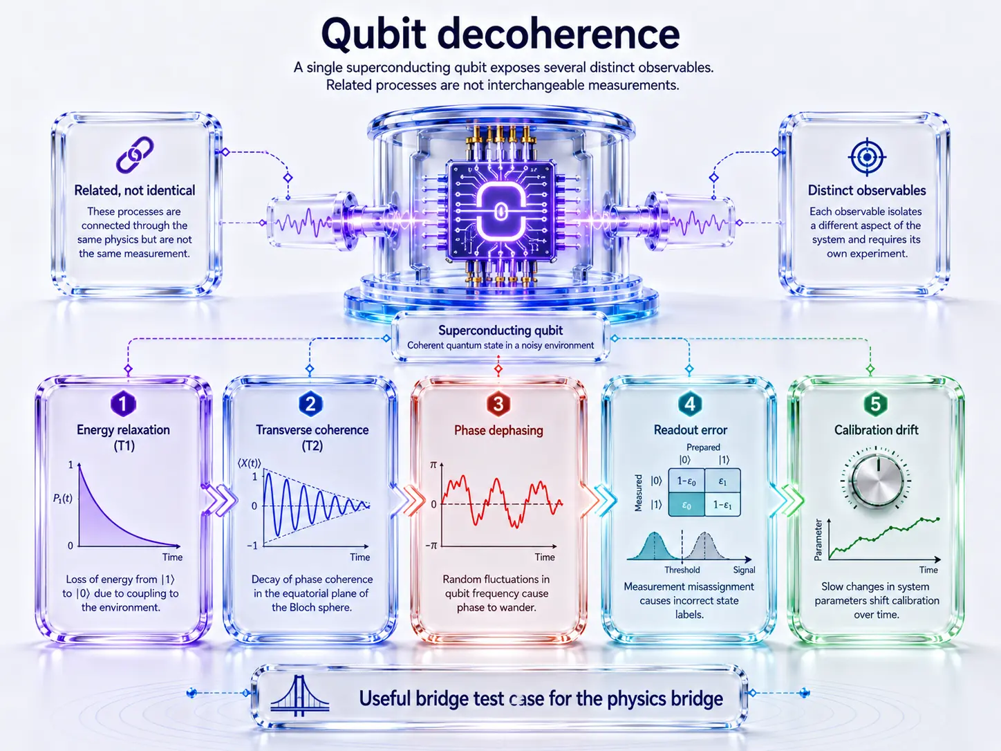 Qubit decoherence observables and measurement distinctions on a light background